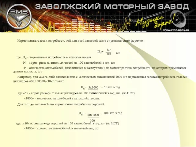 Нормативная годовая потребность той или иной запасной части определяется по формуле: ПN=