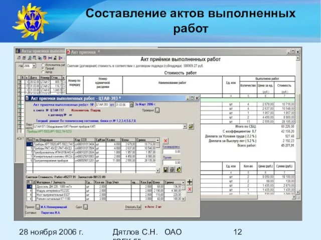 28 ноября 2006 г. Дятлов С.Н. ОАО "ОГК-5" Составление актов выполненных работ