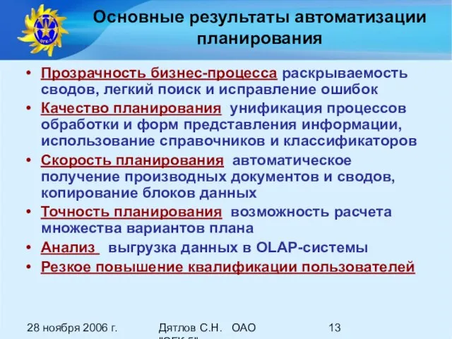 28 ноября 2006 г. Дятлов С.Н. ОАО "ОГК-5" Прозрачность бизнес-процесса раскрываемость сводов,