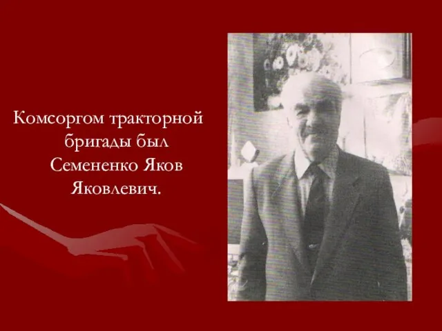 Комсоргом тракторной бригады был Семененко Яков Яковлевич.