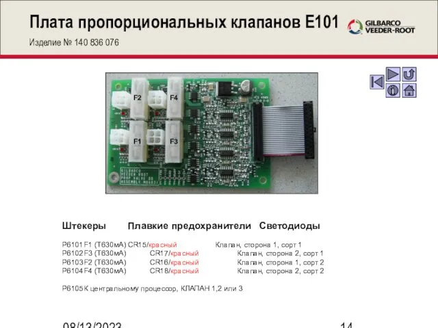 08/13/2023 Плата пропорциональных клапанов E101 Изделие № 140 836 076 Штекеры Плавкие