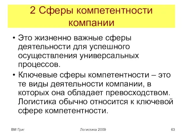 ВМ Григ Логистика 2009 2 Сферы компетентности компании Это жизненно важные сферы