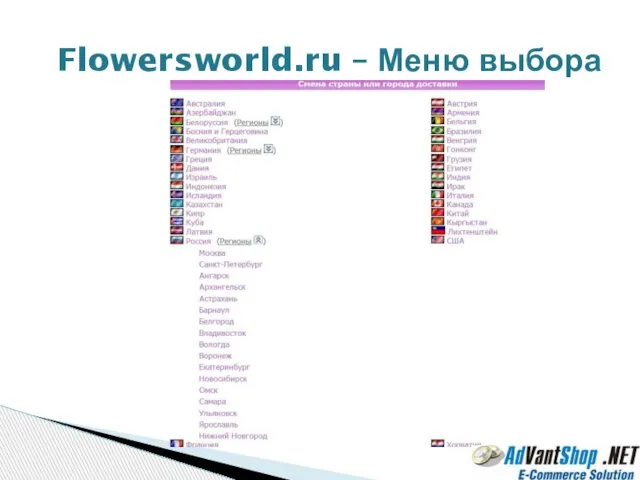 Flowersworld.ru – Меню выбора