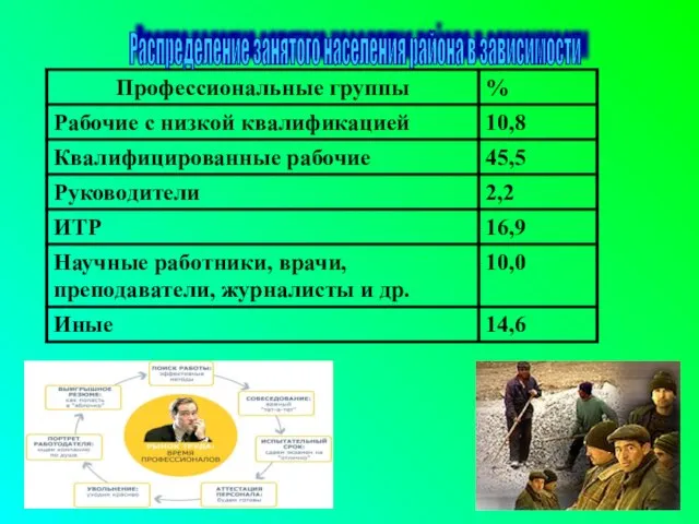 Распределение занятого населения района в зависимости