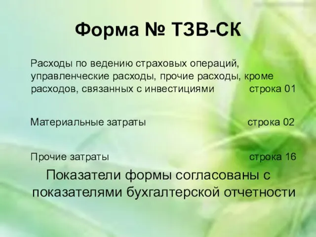 Форма № ТЗВ-СК Расходы по ведению страховых операций, управленческие расходы, прочие расходы,