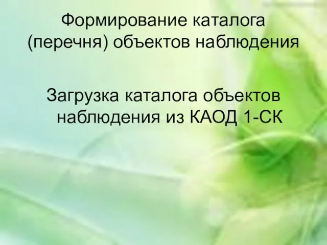 Формирование каталога (перечня) объектов наблюдения Загрузка каталога объектов наблюдения из КАОД 1-СК