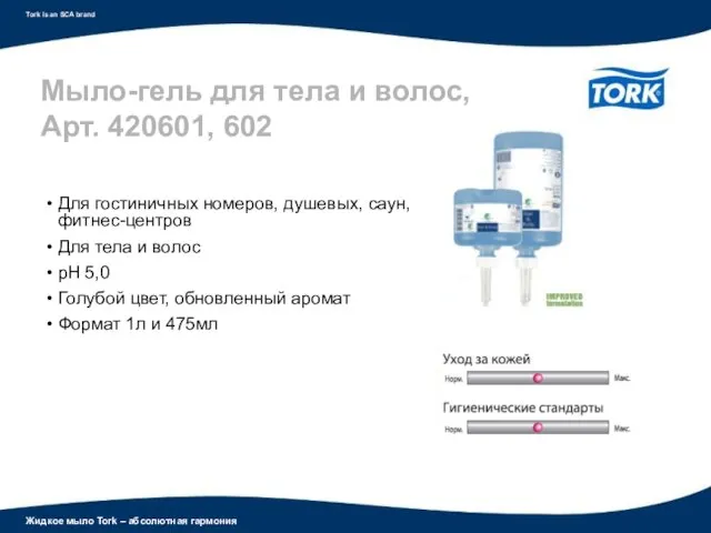 Для гостиничных номеров, душевых, саун, фитнес-центров Для тела и волос рН 5,0