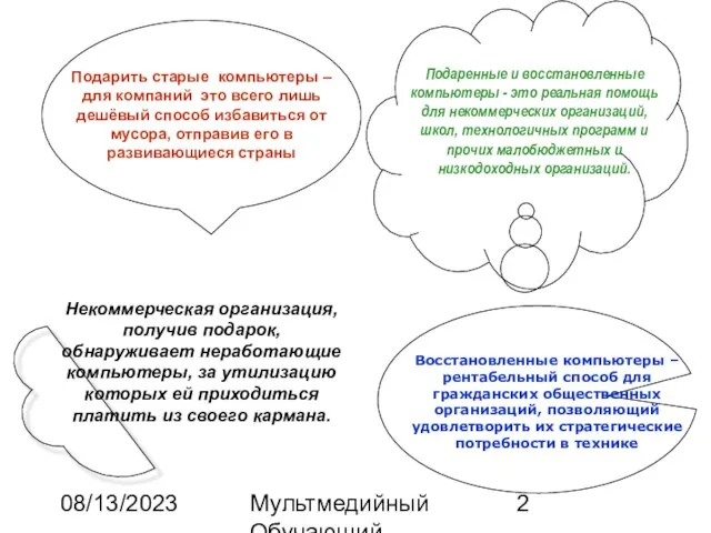 08/13/2023 Мультмедийный Обучающий Комплекс Некоммерческая организация, получив подарок, обнаруживает неработающие компьютеры, за