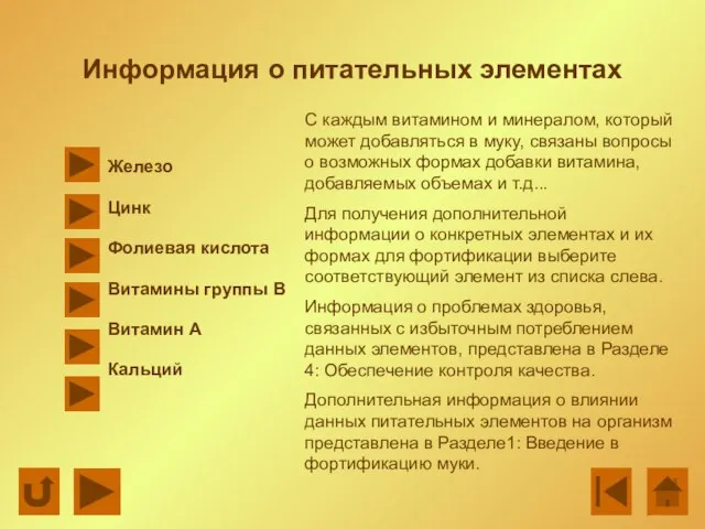 Информация о питательных элементах Железо Цинк Фолиевая кислота Витамины группы В Витамин