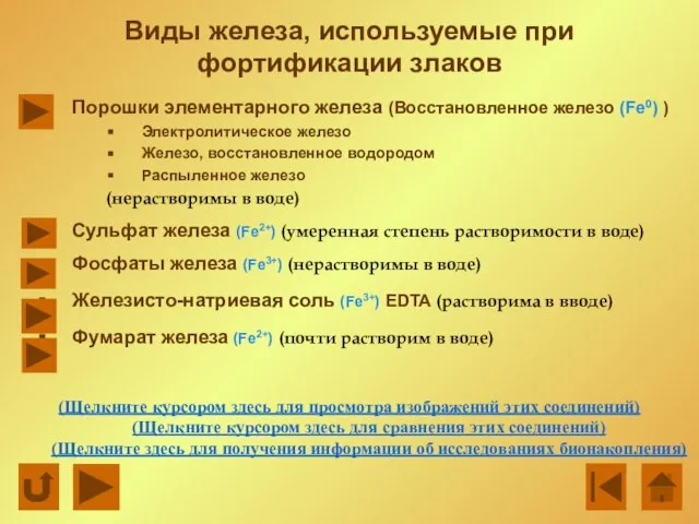 Виды железа, используемые при фортификации злаков Порошки элементарного железа (Восстановленное железо (Fe0)