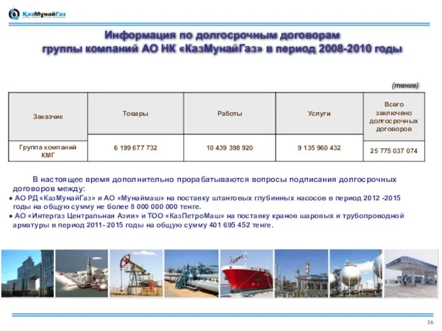 Информация по долгосрочным договорам группы компаний АО НК «КазМунайГаз» в период 2008-2010