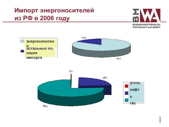 Импорт энергоносителей из РФ в 2006 году энергоносители остальные по- зиции импорта уголь нефть газ