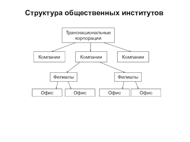 Транснациональные корпорации Компании Филиалы Офис Компании Компании Филиалы Офис Офис Офис Структура общественных институтов