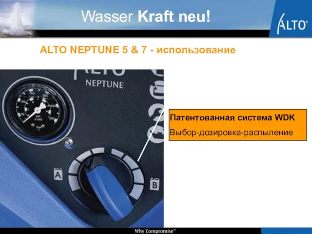 ALTO NEPTUNE 5 & 7 - использование Патентованная система WDK Выбор-дозировка-распыление