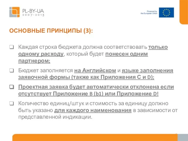 ОСНОВНЫЕ ПРИНЦИПЫ (3): Каждая строка бюджета должна соответствовать только одному расходу, который