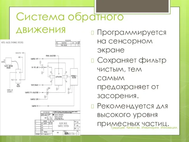 Система обратного движения Программируется на сенсорном экране Сохраняет фильтр чистым, тем самым