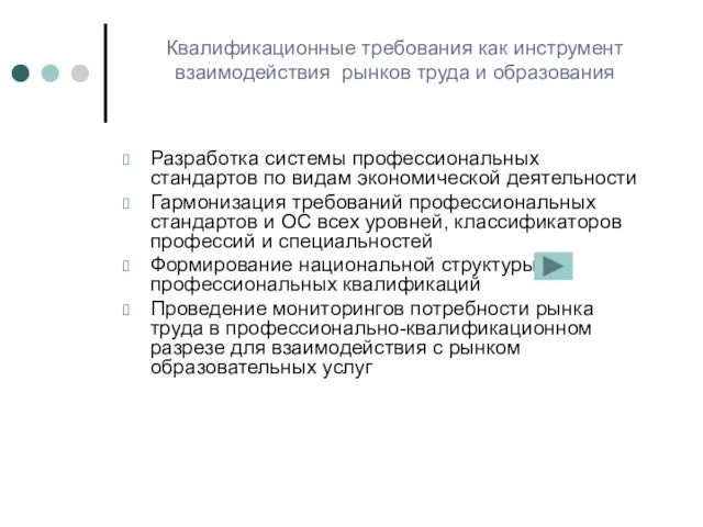 Квалификационные требования как инструмент взаимодействия рынков труда и образования Разработка системы профессиональных