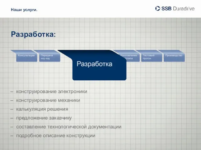 Разработка: конструирование электроники конструирование механики калькуляция решения предложение заказчику составление технологической документации