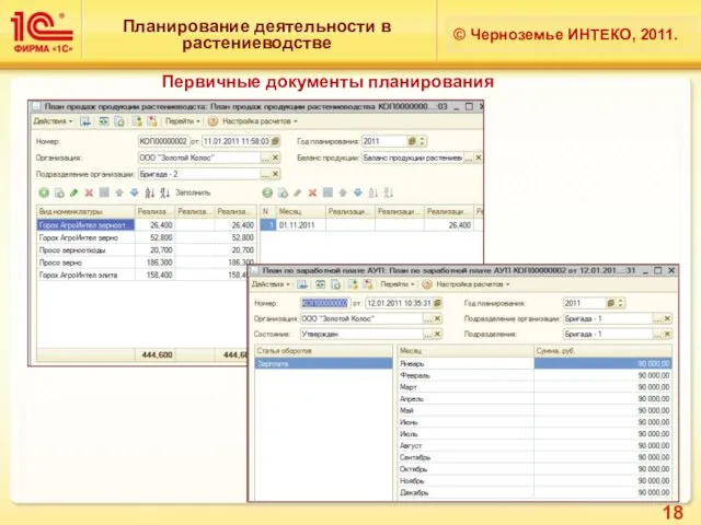 Планирование деятельности в растениеводстве © Черноземье ИНТЕКО, 2011. Первичные документы планирования