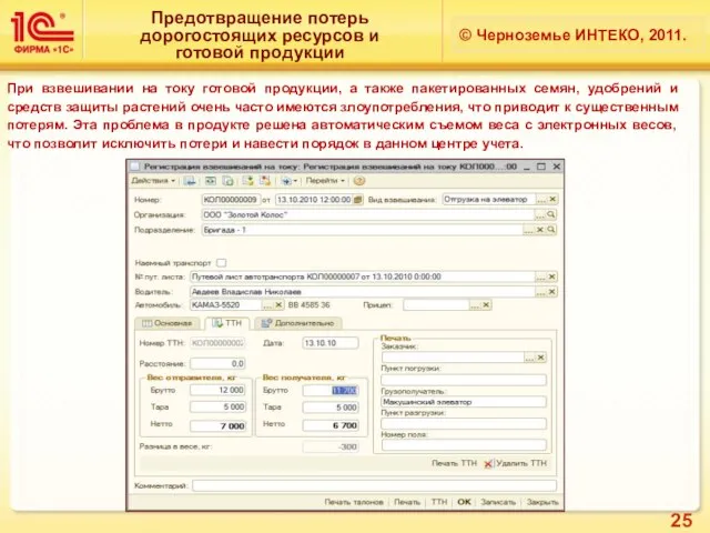 Предотвращение потерь дорогостоящих ресурсов и готовой продукции © Черноземье ИНТЕКО, 2011. При