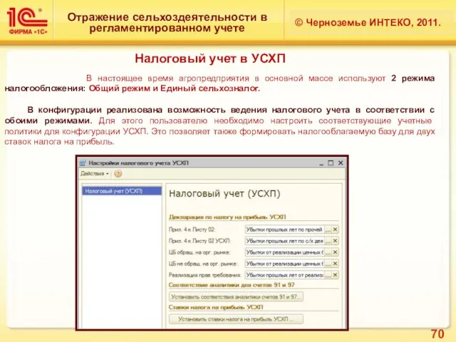Отражение сельхоздеятельности в регламентированном учете © Черноземье ИНТЕКО, 2011. Налоговый учет в