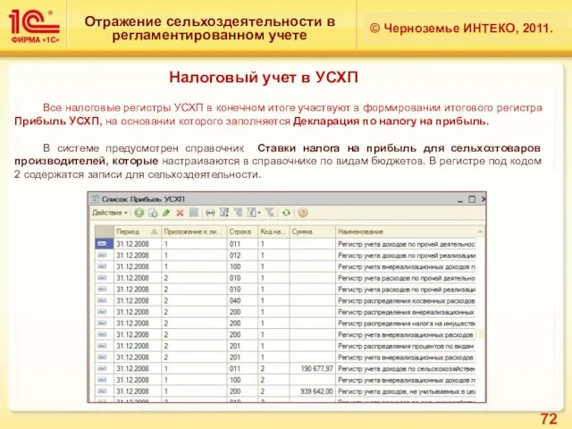 Отражение сельхоздеятельности в регламентированном учете © Черноземье ИНТЕКО, 2011. Налоговый учет в