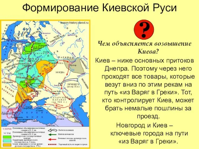 Формирование Киевской Руси Чем объясняется возвышение Киева? Киев – ниже основных притоков