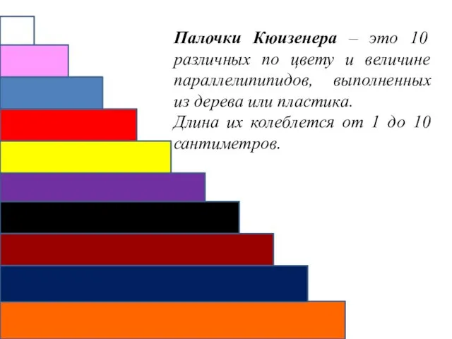 Палочки Кюизенера – это 10 различных по цвету и величине параллелипипидов, выполненных