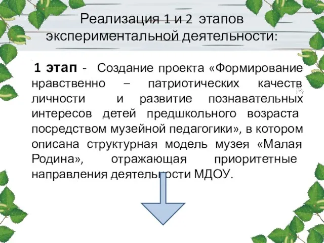 Реализация 1 и 2 этапов экспериментальной деятельности: 1 этап - Создание проекта