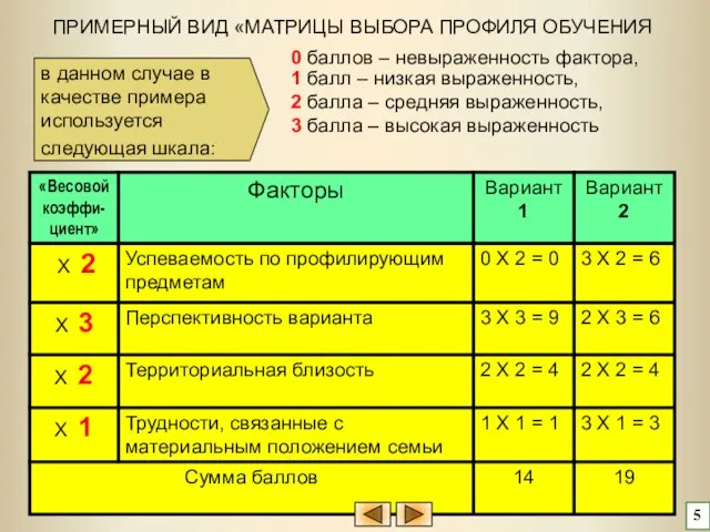 ПРИМЕРНЫЙ ВИД «МАТРИЦЫ ВЫБОРА ПРОФИЛЯ ОБУЧЕНИЯ в данном случае в качестве примера