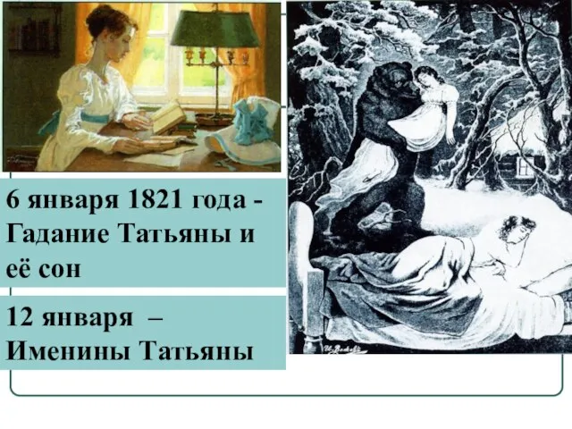 6 января 1821 года - Гадание Татьяны и её сон 12 января – Именины Татьяны