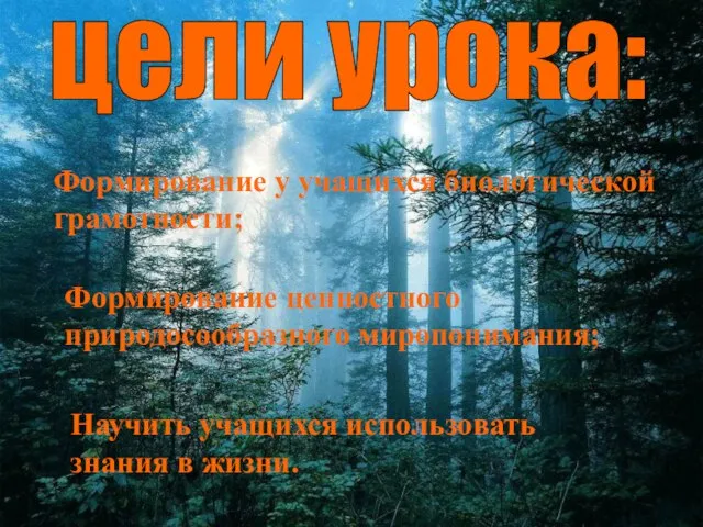 Формирование у учащихся биологической грамотности; цели урока: Формирование у учащихся биологической грамотности;