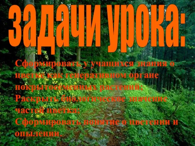 Сформировать у учащихся знания о цветке как генеративном органе покрытосеменных растений; Раскрыть