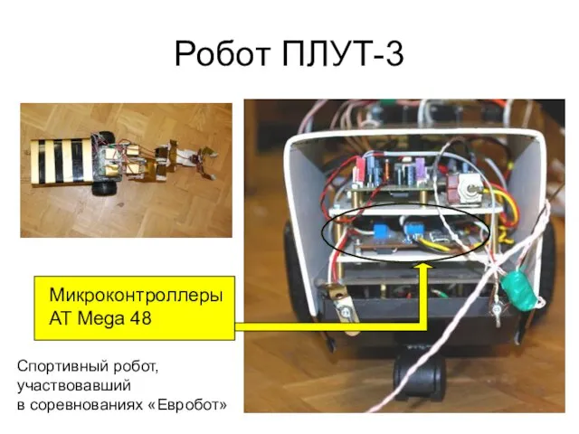 Робот ПЛУТ-3 Микроконтроллеры AT Mega 48 Спортивный робот, участвовавший в соревнованиях «Евробот»