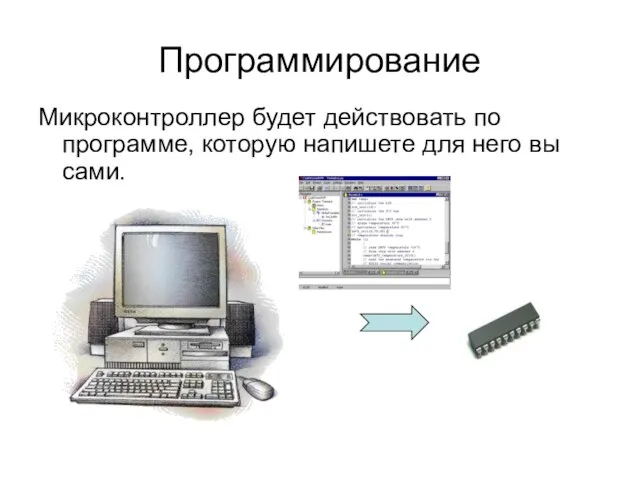 Микроконтроллер будет действовать по программе, которую напишете для него вы сами. Программирование