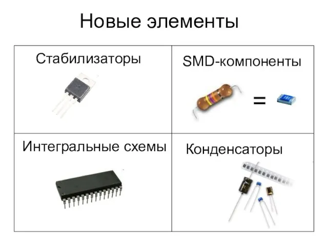 Новые элементы Конденсаторы Стабилизаторы Интегральные схемы SMD-компоненты =