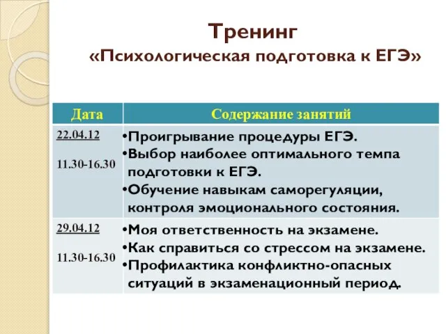 Тренинг «Психологическая подготовка к ЕГЭ»