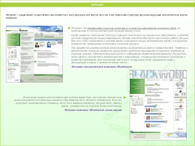 Интранет – среда может существовать как совместно с web-ресурсом или внутри него