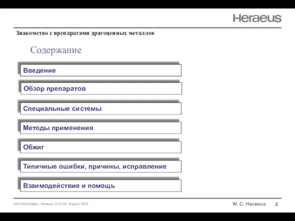 Содержание 2 Знакомство с препаратами драгоценных металлов Введение Обзор препаратов Специальные системы