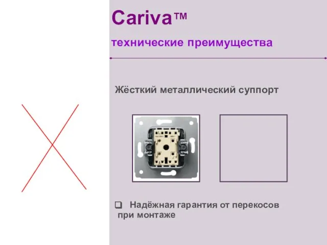 Жёсткий металлический суппорт Надёжная гарантия от перекосов при монтаже Cariva™ технические преимущества