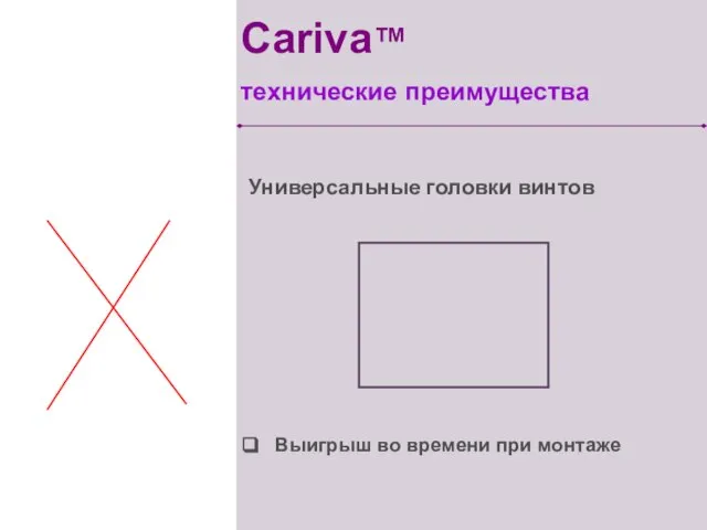 Выигрыш во времени при монтаже Универсальные головки винтов Cariva™ технические преимущества