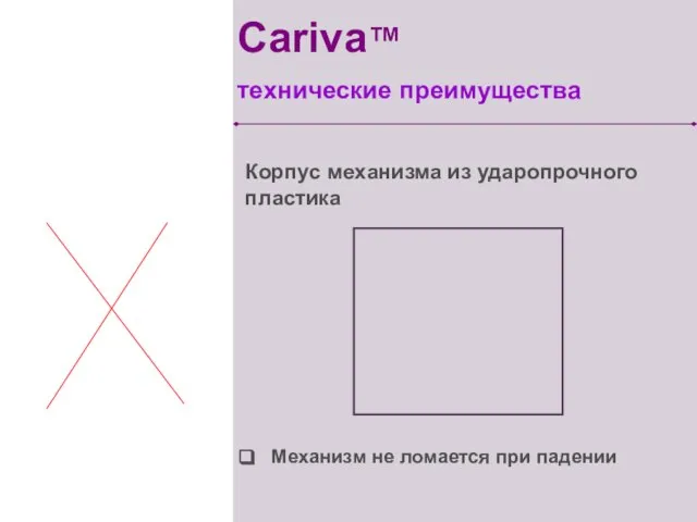 Корпус механизма из ударопрочного пластика Механизм не ломается при падении Cariva™ технические преимущества