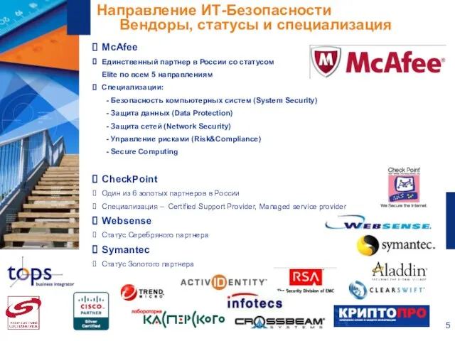 Направление ИТ-Безопасности Вендоры, статусы и специализация McAfee Единственный партнер в России со