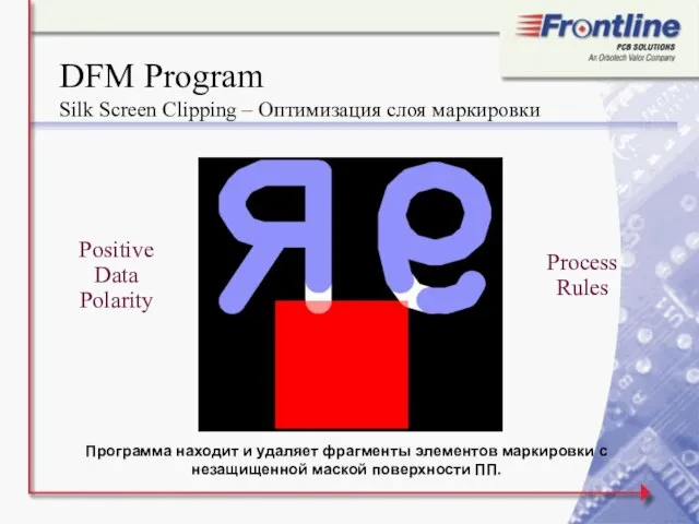 DFM Program Silk Screen Clipping – Оптимизация слоя маркировки Программа находит и