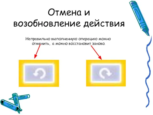 Отмена и возобновление действия Неправильно выполненную операцию можно отменить, а можно восстановит заново.