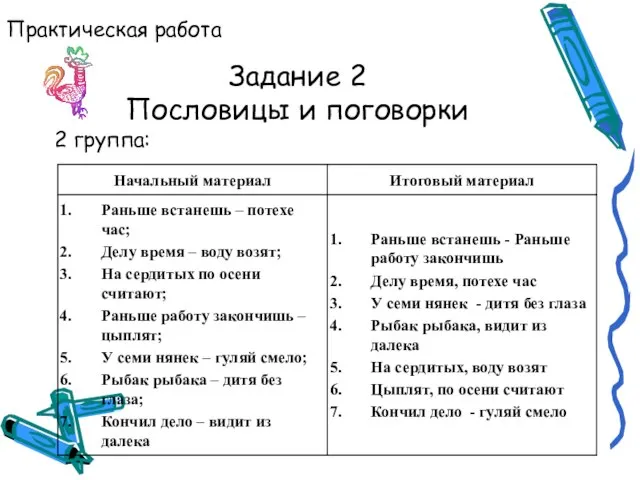 Практическая работа 2 группа: Задание 2 Пословицы и поговорки