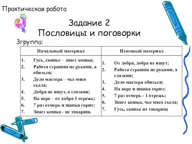 Практическая работа 3группа: Задание 2 Пословицы и поговорки