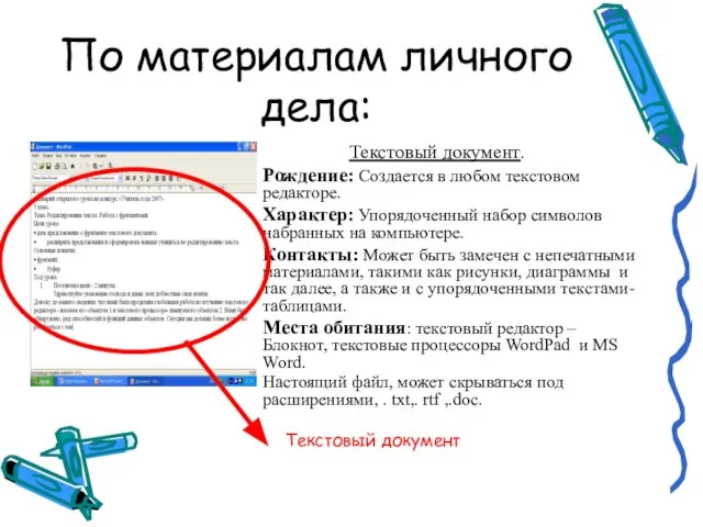 По материалам личного дела: Текстовый документ. Рождение: Создается в любом текстовом редакторе.