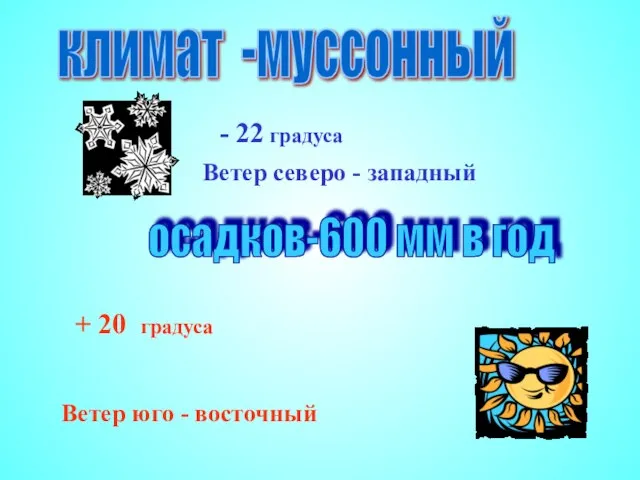 - 22 градуса Ветер северо - западный + 20 градуса Ветер юго