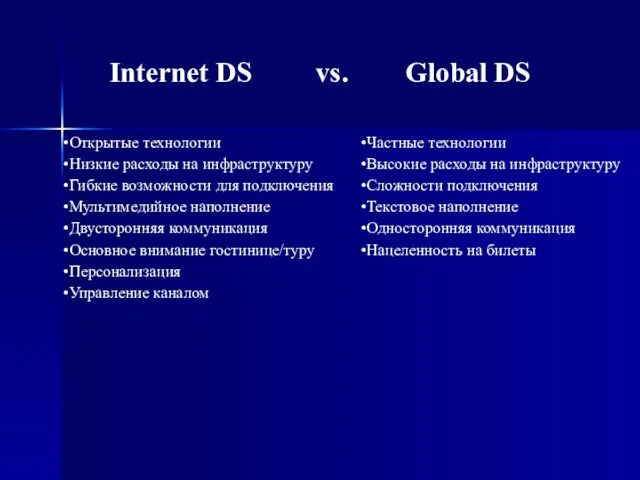 Internet DS vs. Global DS Открытые технологии Низкие расходы на инфраструктуру Гибкие